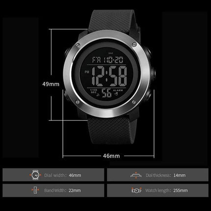 SKMEI Waterproof Multifunctional Digital Watch for Outdoor Use - rugged black digital sports watch 46mm dial, 50m waterproof, dual time, alarm, durable band