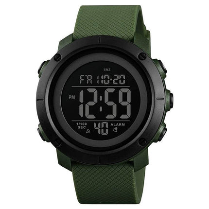 SKMEI Black Waterproof Digital Watch for Outdoor Use - green strap rugged digital sport watch with alarms and timer