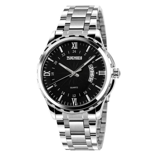 SKMEI Silver Waterproof Quartz Wrist Watch for Everyday Outdoor Activities - classic silver quartz watch with luminous hands and stainless steel band