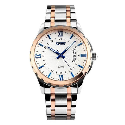 SKMEI Waterproof Gold Quartz Watch for Outdoor Activities - stainless steel two-tone gold watch with luminous hands and 30m water resistance