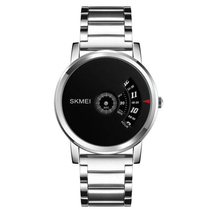 SKMEI Waterproof Fashion Stainless Steel Wrist Watch with black dial, stainless steel band, quartz movement and 30m water resistance
