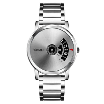 SKMEI Waterproof Fashion Stainless Steel Wrist Watch with silver stainless steel band and modern dial, water-resistant to 30m, quartz movement
