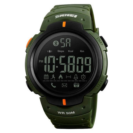 SKMEI Waterproof Bluetooth Smart Watch for Sports and Daily Use - green digital fitness smartwatch, step counter, call alerts, waterproof 50M