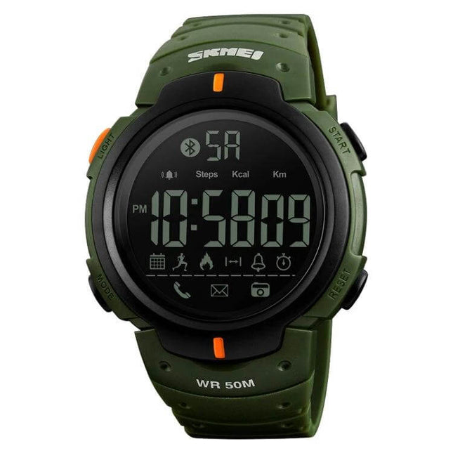 SKMEI Waterproof Bluetooth Smart Watch for Sports and Daily Use - green digital fitness smartwatch, step counter, call alerts, waterproof 50M