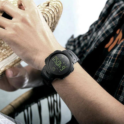 SKMEI Waterproof Bluetooth Smart Watch for Sports and Daily Use on wrist showing digital display and durable black sport band