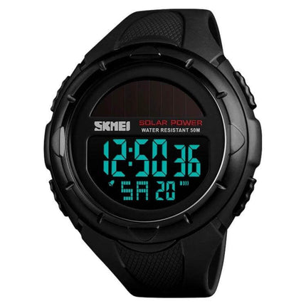 SKMEI Solar Powered Men's Digital Watch for Outdoor Use black solar digital watch with water resistance and large LCD display