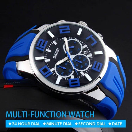 SKMEI Multifunctional Sports Wristwatch for Everyday Water Activities - blue sport chronograph with 24-hour dial and date display