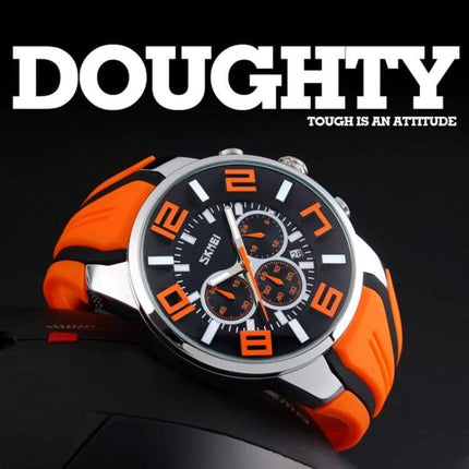 SKMEI Multifunctional Sports Wristwatch for Everyday Water Activities with orange strap and chronograph dial