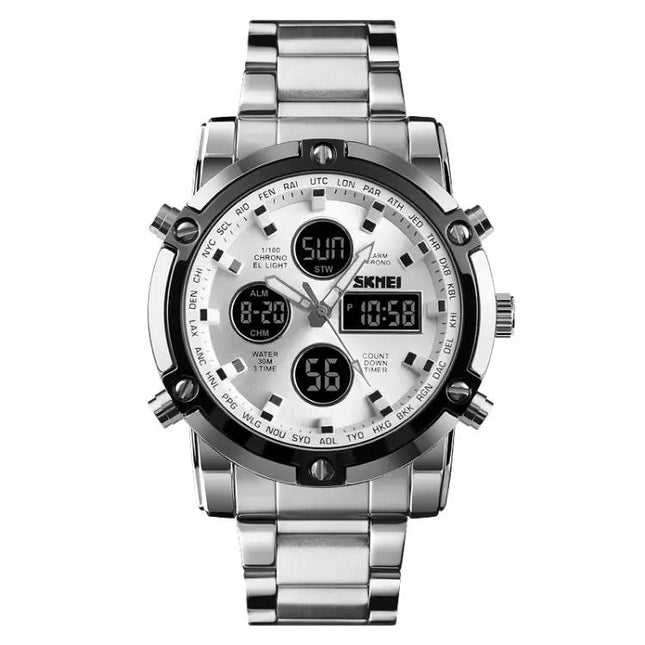 SKMEI Men's Stainless Steel Digital Watch with Waterproof Design