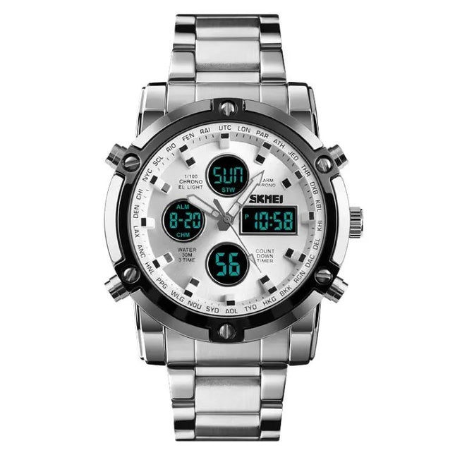 SKMEI Men's Stainless Steel Digital Watch with Waterproof Design