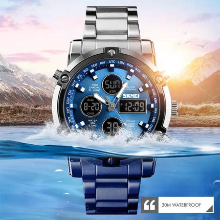 SKMEI Men's Stainless Steel Digital Watch with Waterproof Design