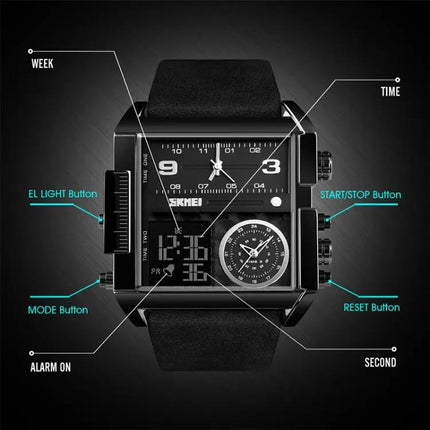 SKMEI Waterproof Men's Digital Watch with Leather Band | Syndmart