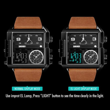 SKMEI Waterproof Men's Digital Watch with Leather Band | Syndmart