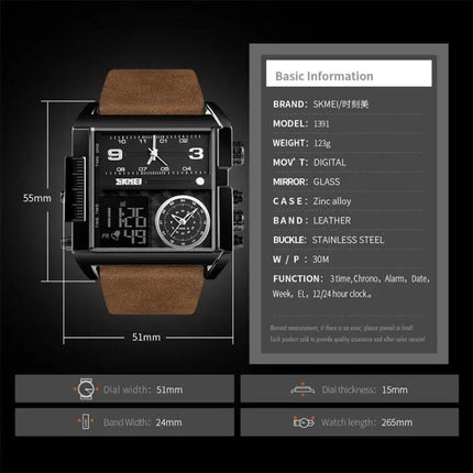 SKMEI Waterproof Men's Digital Watch with Leather Band | Syndmart