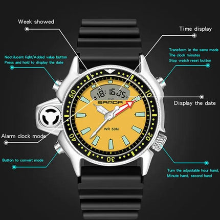 SANDA Men's 50m Waterproof Digital Sports Watch 38mm | Syndmart