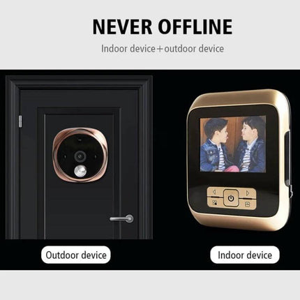 Digital Door Viewer with Infrared Night Vision for Home Security showing outdoor lens and indoor monitor with two children on screen