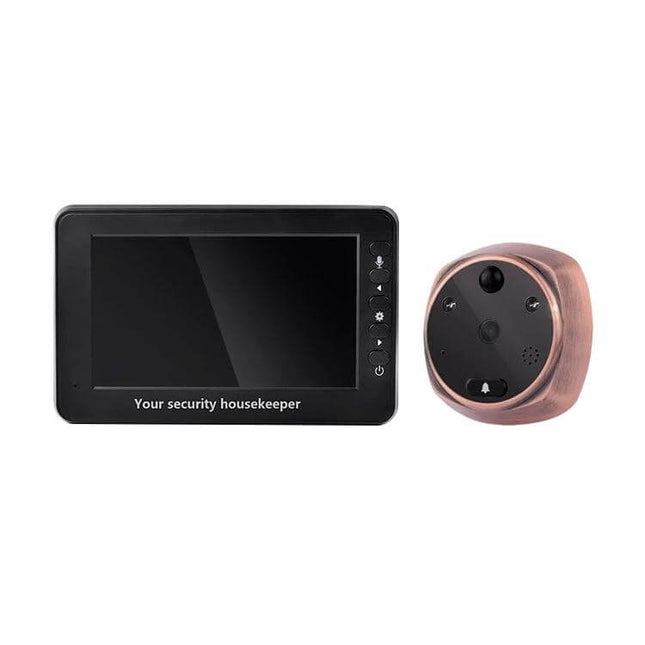 Smart Video Doorbell with 4.3-Inch HD Display for Home Security showing black 4.3-inch monitor and copper-colored doorbell camera
