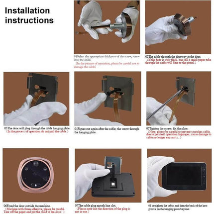 Smart Video Doorbell with 4.3-Inch HD Display for Home Security installation steps showing wiring, mounting plate, camera and 4.3-inch monitor