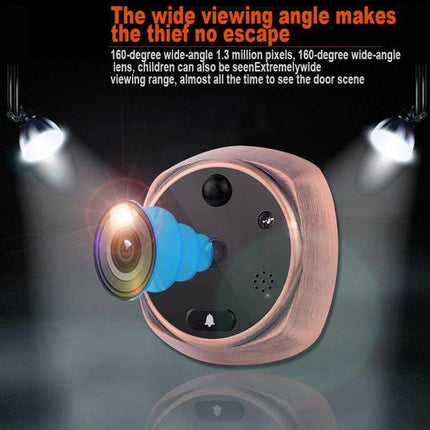 Smart Video Doorbell with 4.3-Inch HD Display for Home Security showing wide-angle lens and illuminated peephole camera
