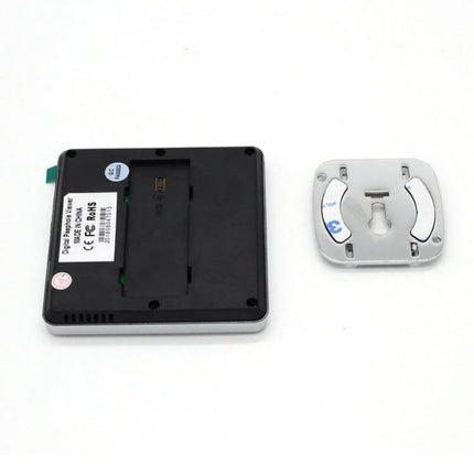 Digital Peephole Door Viewer with 3.0 Inch Screen and Night Vision showing back panel and mounting bracket on white background
