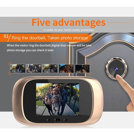 Smart Doorbell Camera for Home Security with Night Vision showing 2.8-inch color screen and photo storage of visitor arrivals