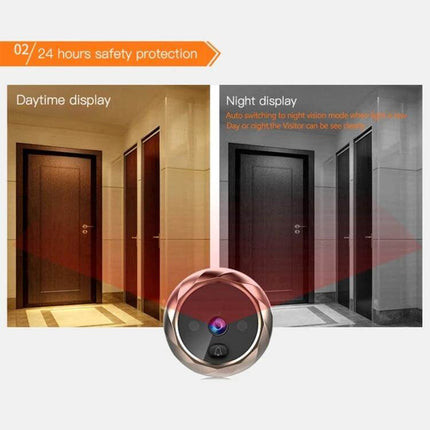 Smart Doorbell Camera for Home Security with Night Vision showing daytime vs night display and 2.8-inch color screen