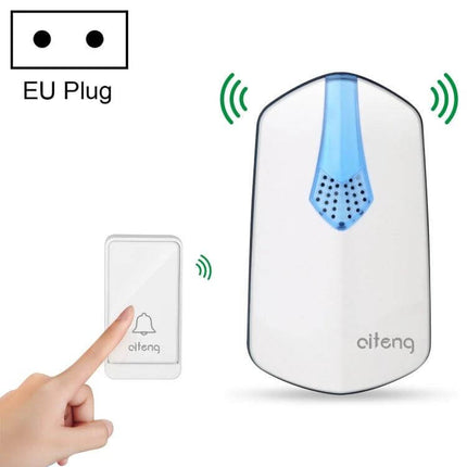AITENG Wireless Batteryless Doorbell for Home Notifications white receiver with blue LED and push button transmitter using EU plug
