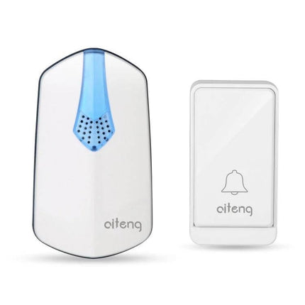AITENG Wireless Batteryless Doorbell for Home Notifications - white self-powered doorbell chime and push button set