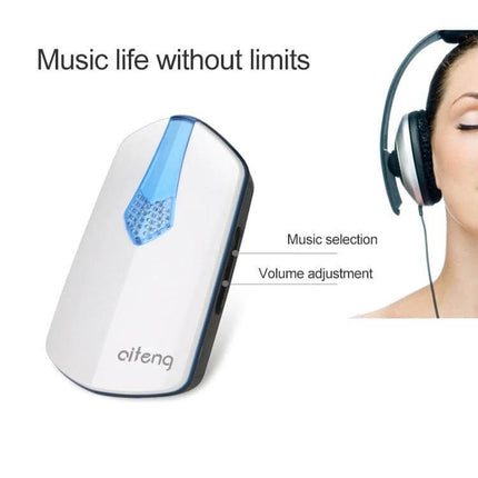 AITENG Wireless Batteryless Doorbell for Home Notifications showing white self-powered doorbell unit with music selection and volume adjustment controls