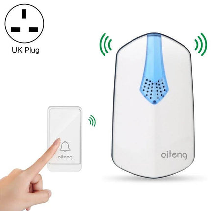 AITENG Wireless Batteryless Doorbell for Home Notifications - self-powered wireless chime with UK plug and push-button transmitter