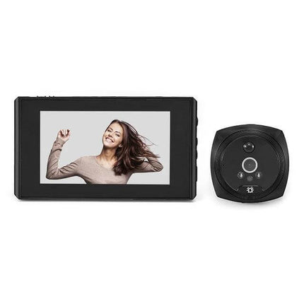 Secure Video Doorbell with Built-in Screen for Home Entry showing device screen with visitor image and separate camera unit