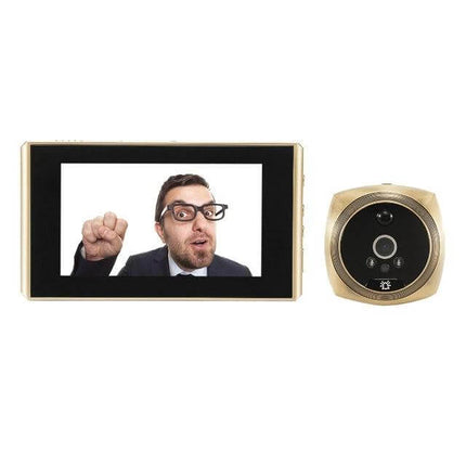 Secure Video Doorbell with Built-in Screen for Home Entry showing visitor image on device and exterior camera