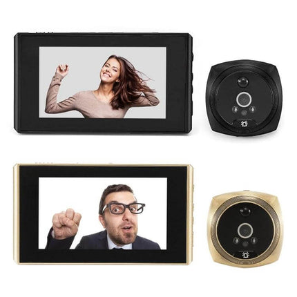Secure Video Doorbell with Built-in Screen for Home Entry showing two monitor screens displaying visitors and matching doorbell cameras