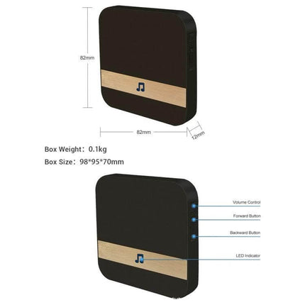 Home Doorbell Receiver with Multiple Chime Options for Everyday Use - compact black receiver with wood accent, LED indicator and volume and track buttons