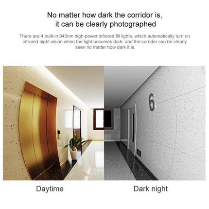 Xiaomi Wireless Smart Doorbell for Remote Door Monitoring showing daytime vs dark night 180-degree view with clear infrared night vision