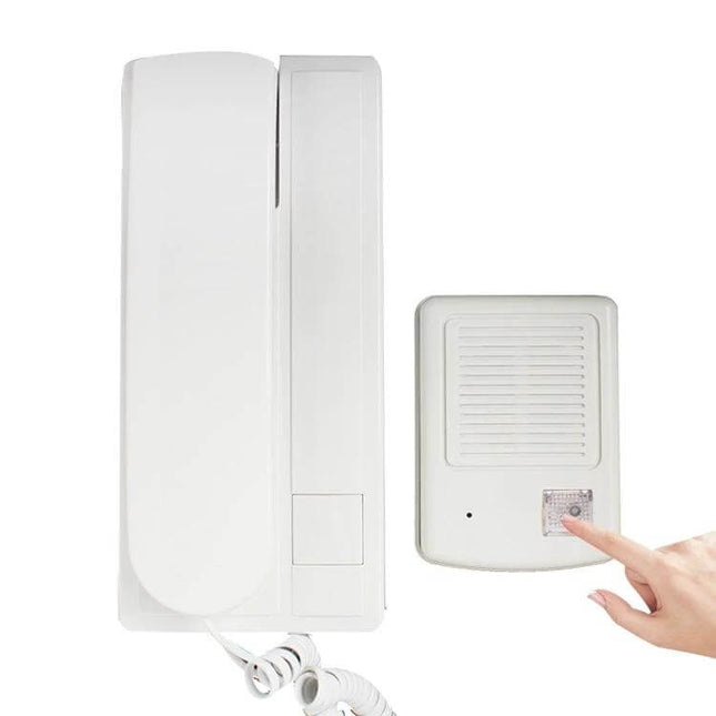 Reliable Wired Intercom Doorbell for Single-Family Home Use - white indoor handset with external push-button speaker unit