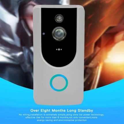 Wireless Smart WiFi Video Doorbell for Remote Home Monitoring with Night Vision — white wireless doorbell camera with night vision and mobile app access