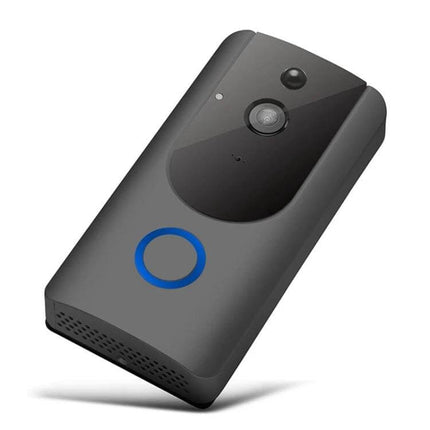 Wireless Smart WiFi Video Doorbell for Remote Home Monitoring with Night Vision - sleek wireless video doorbell with night vision and blue illuminated button