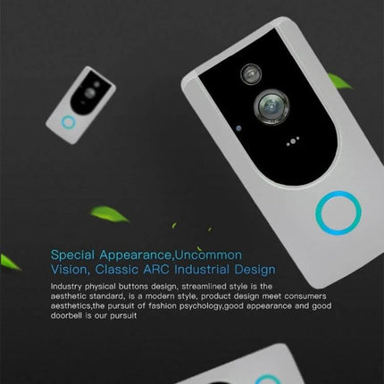 Wireless Smart WiFi Video Doorbell for Remote Home Monitoring with Night Vision - white wireless doorbell with night-vision camera and blue LED ring