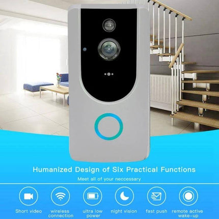 Wireless Smart WiFi Video Doorbell for Remote Home Monitoring with Night Vision - white wireless doorbell with night vision camera and mobile alerts