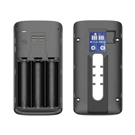 Smart WiFi Video Doorbell with Remote Monitoring and Night Vision showing back panel, battery compartment and wiring terminals for installation
