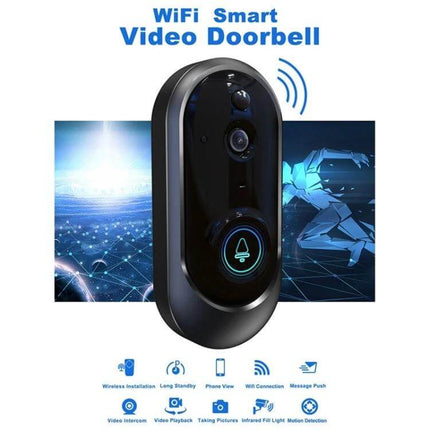 Smart WiFi Video Doorbell for Remote Monitoring and Intercom showing wireless video intercom, phone monitoring and package detection