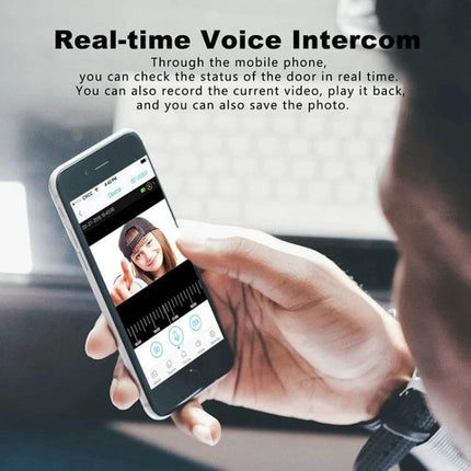 Smart WiFi Video Doorbell for Remote Monitoring and Intercom showing real-time voice intercom on a mobile phone screen