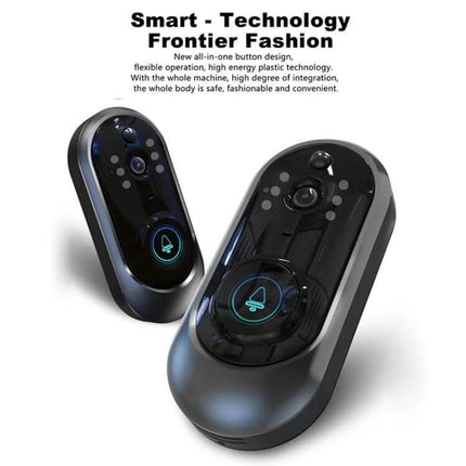 Smart WiFi Video Doorbell for Remote Monitoring and Intercom showing sleek wireless doorbell units with camera and illuminated call button
