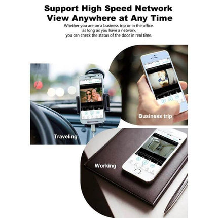 Smart WiFi Video Doorbell for Remote Monitoring and Intercom showing mobile app live view during traveling, business trip, and working situations
