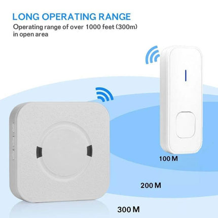 Wireless Waterproof Doorbell Receiver for Home Notifications - compact receiver and push button with 300m long operating range