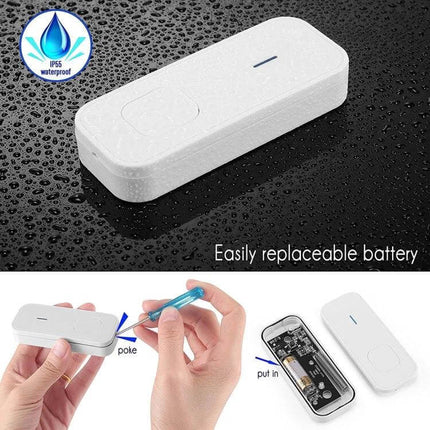 Wireless Waterproof Doorbell Receiver for Home Notifications - white waterproof receiver with replaceable battery shown
