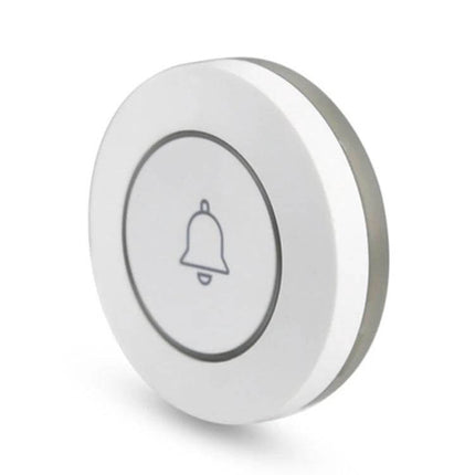 Wireless Anti-Theft Doorbell Button for Home Security white round wireless button with bell icon for door or window monitoring