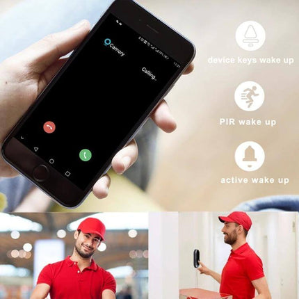 Wireless Video Doorbell with Infrared Motion Detection for Homes showing smartphone alert and delivery person using doorbell