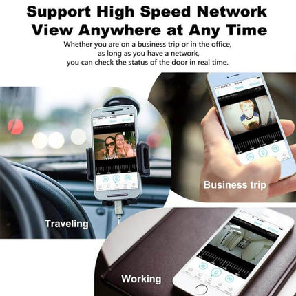Wireless Video Doorbell with Infrared Motion Detection for Homes showing smartphone live view of visitors and remote alerts while traveling or working